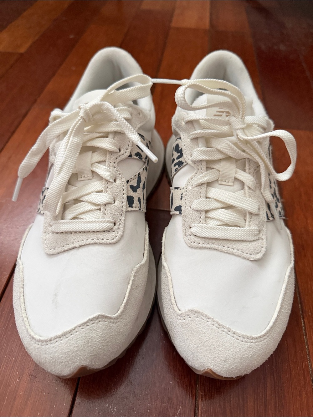 New Balance Women's Cream Sneakers with Leopard Accent - Picture 2 of 12